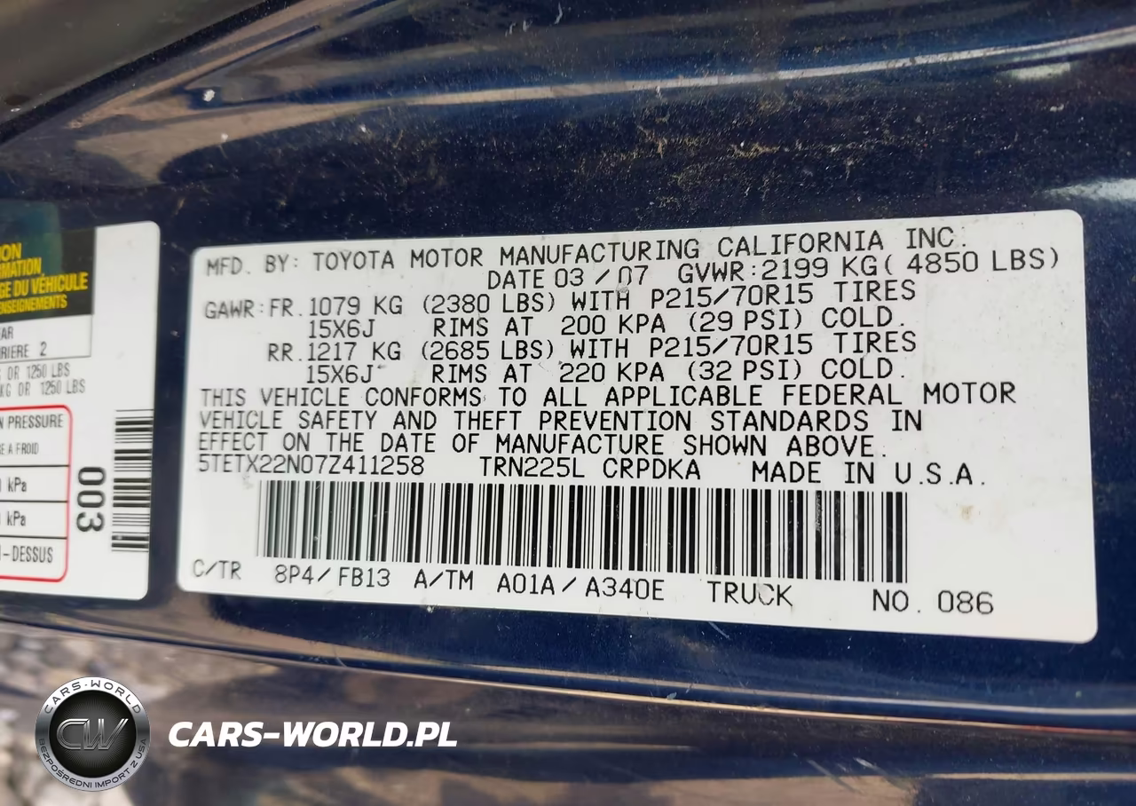 2007 Toyota Tacoma VIN:5TETX22N07Z411258 - 9