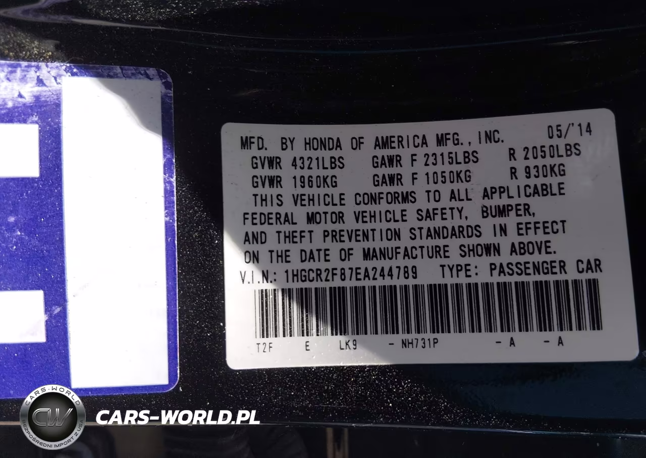 2014 Honda Accord Ex-L VIN:1HGCR2F87EA244789 - 9