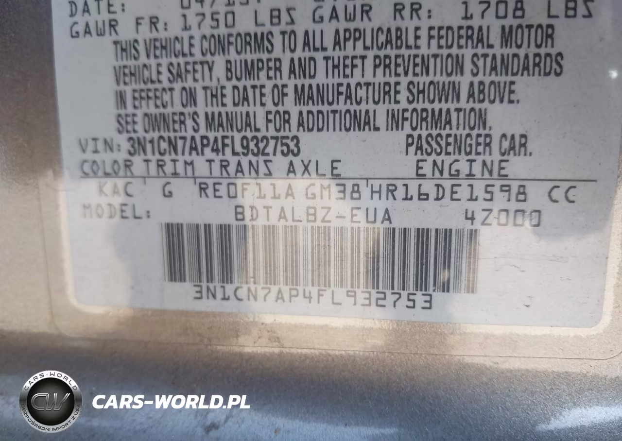 2015 Nissan Versa 1.6 Sv VIN:3N1CN7AP4FL932753 - 9