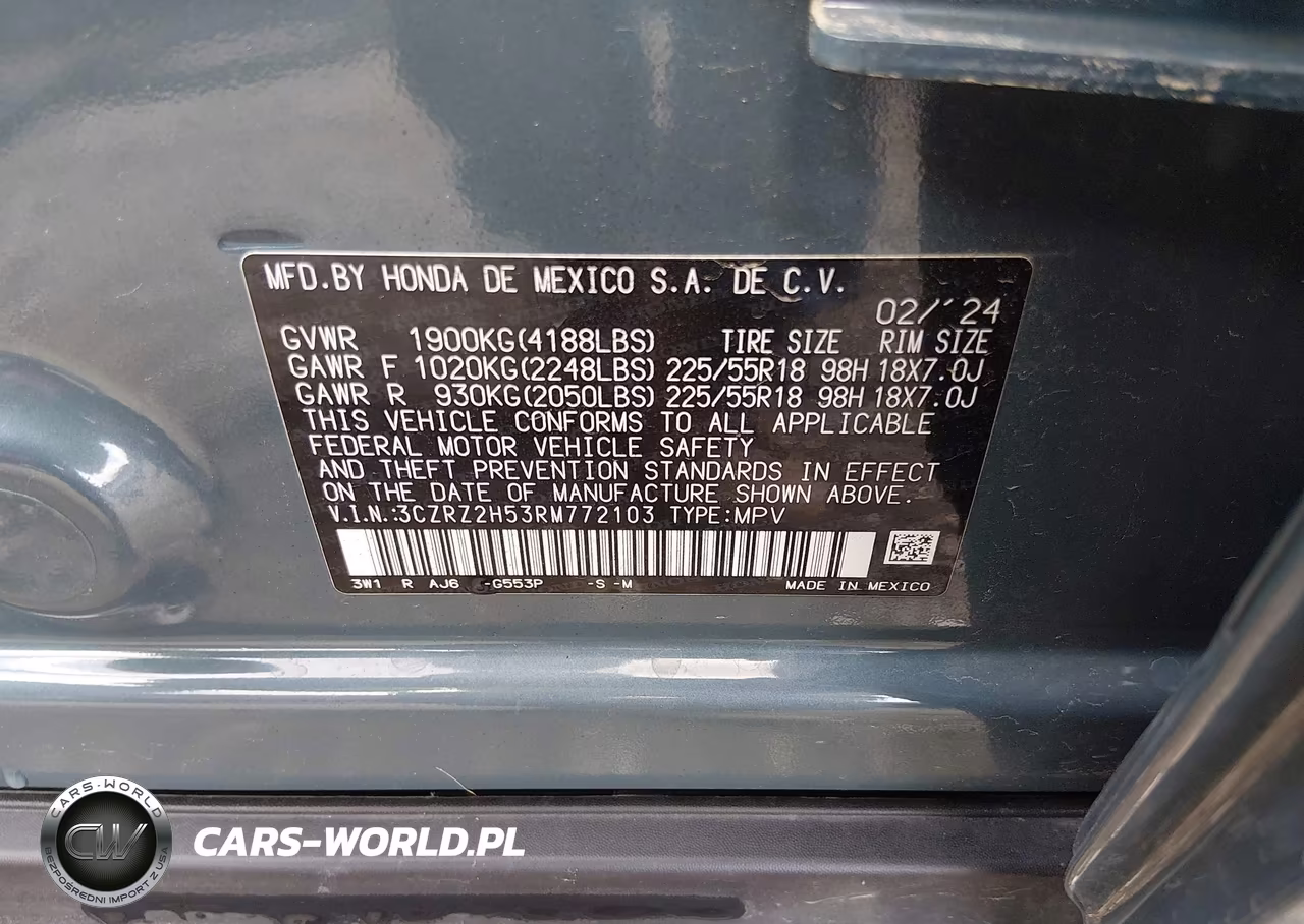 2024 Honda Hr-V Awd Sport-Awd Sport W-O Bsi VIN:3CZRZ2H53RM772103 - 9