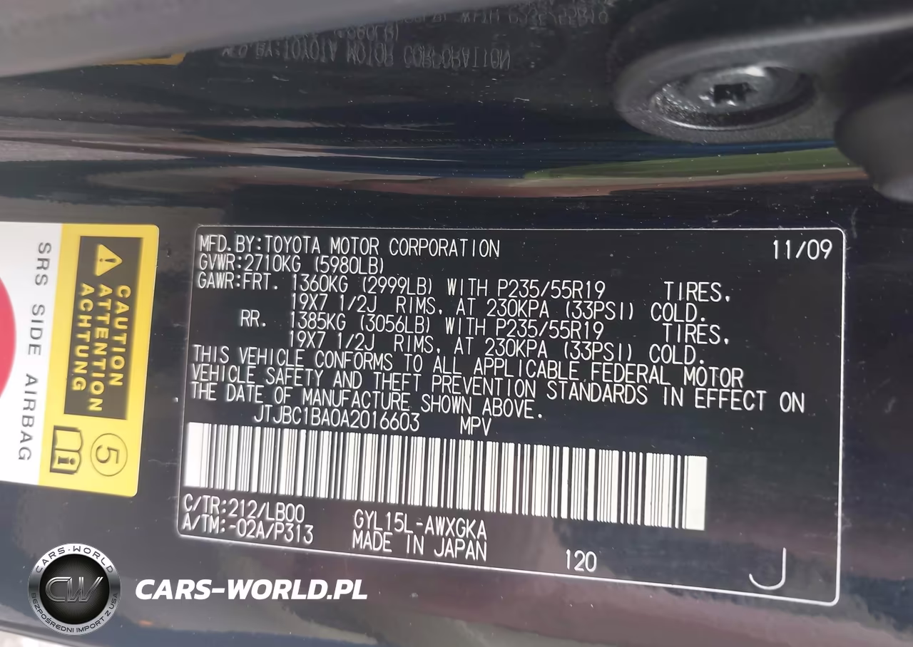 2010 Lexus Rx 450H VIN:JTJBC1BA0A2016603 - 9