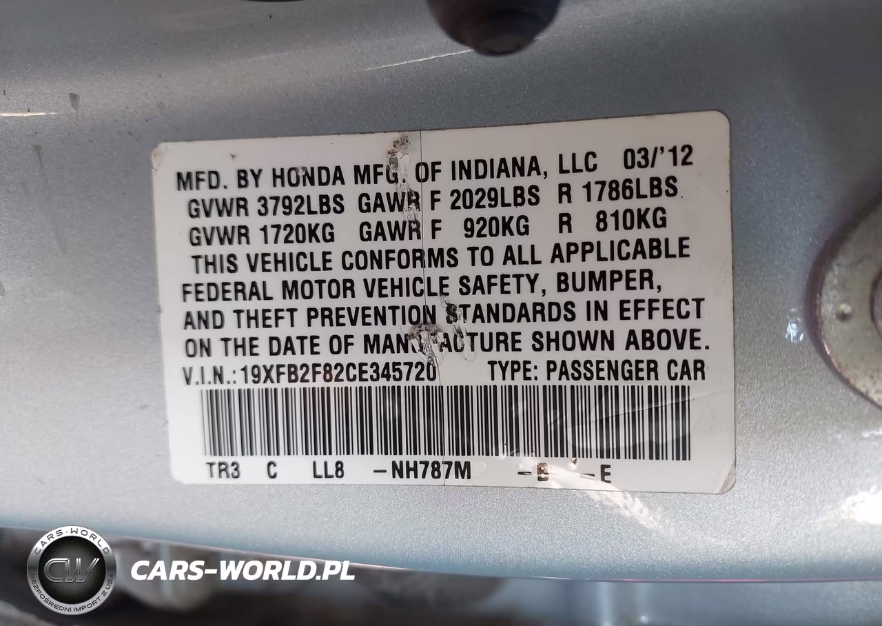 2012 Honda Civic Ex VIN:19XFB2F82CE345720 - 9