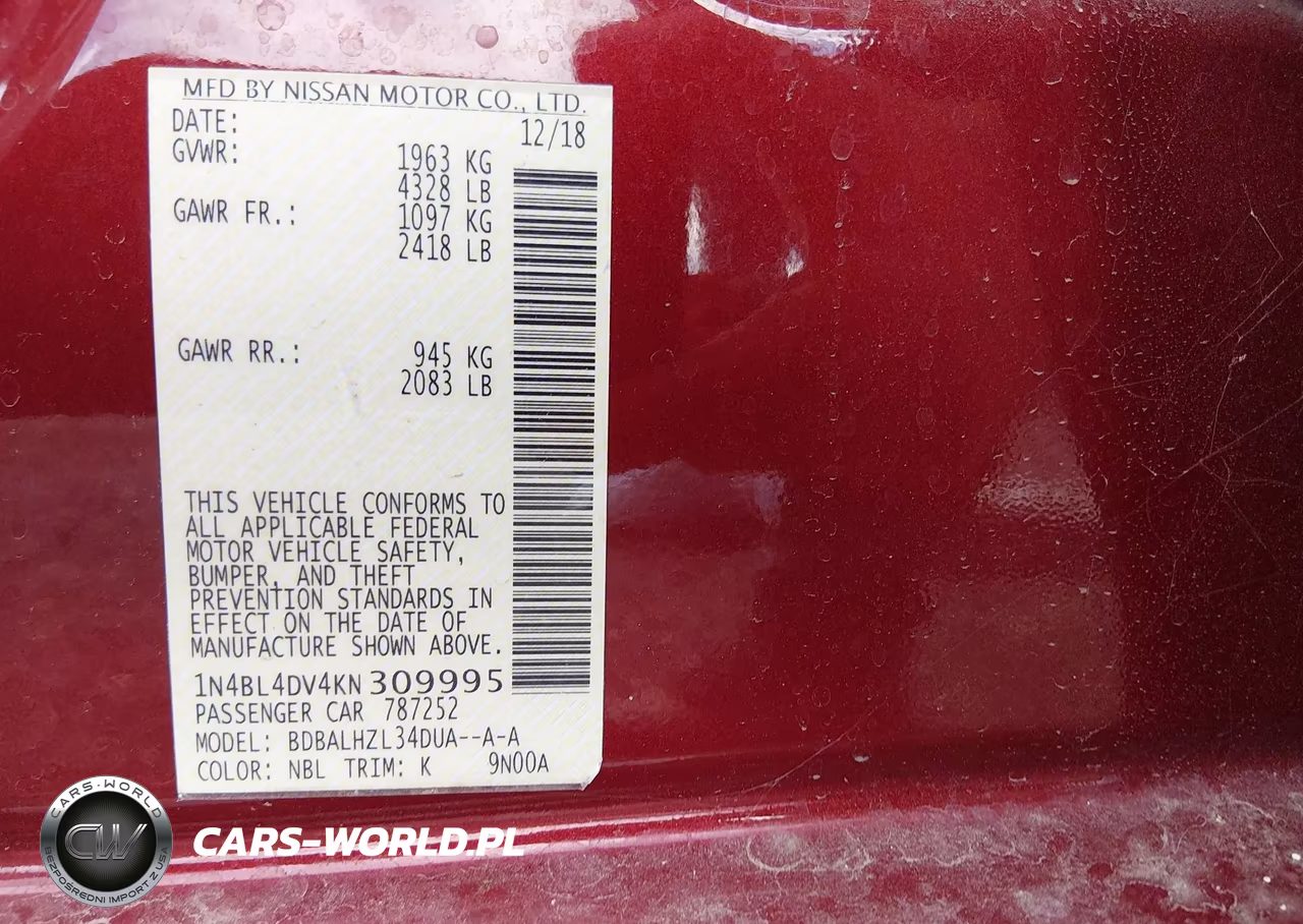 2019 Nissan Altima 2.5 Sv VIN:1N4BL4DV4KN309995 - 9