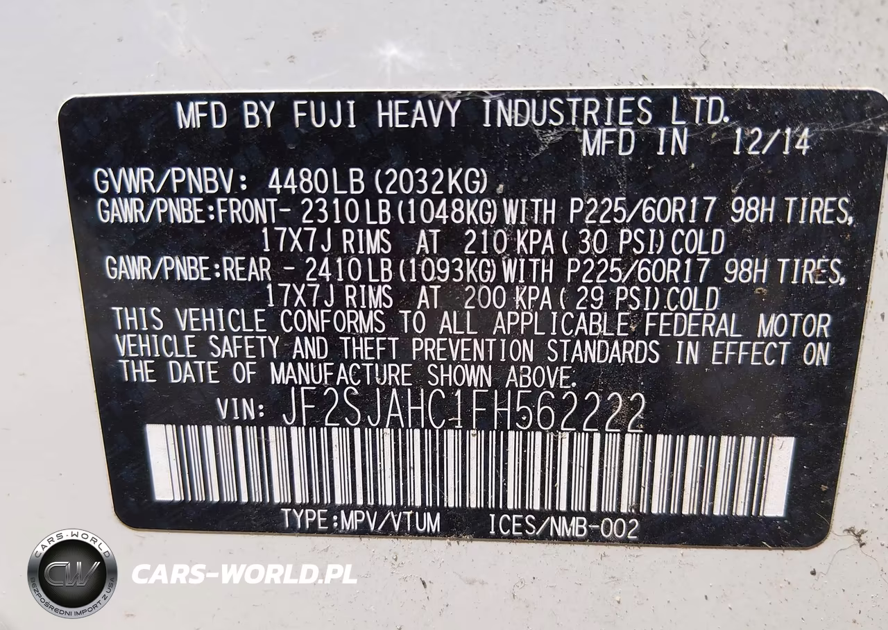 2015 Subaru Forester 2.5I Limited VIN:JF2SJAHC1FH562222 - 9