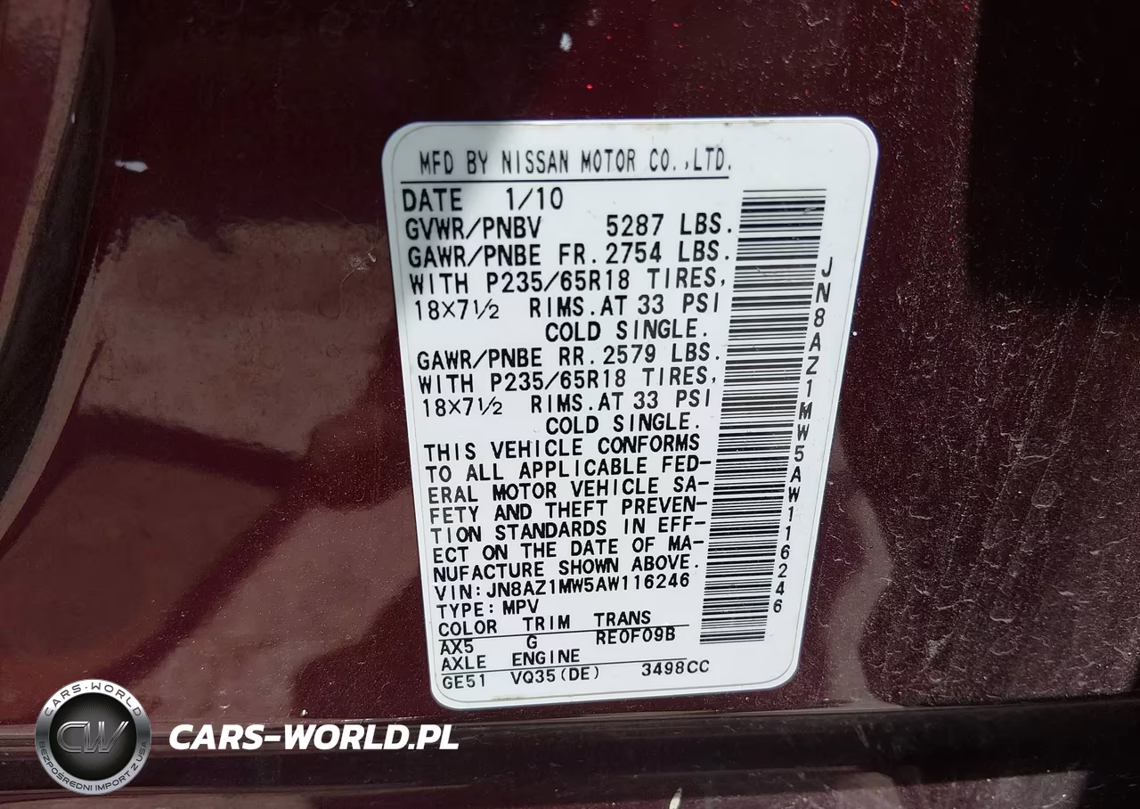 2010 Nissan Murano Sl VIN:JN8AZ1MW5AW116246 - 9