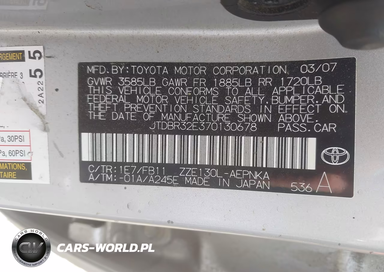 2007 Toyota Corolla Le VIN:JTDBR32E370130678 - 9