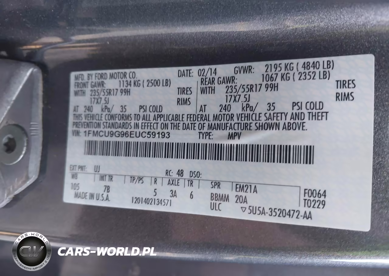 2014 Ford Escape Se VIN:1FMCU9G96EUC59193 - 9