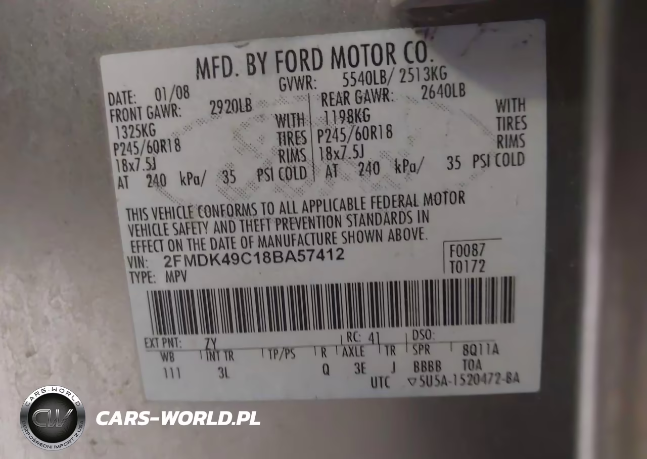 2008 Ford Edge Limited VIN:2FMDK49C18BA57412 - 9