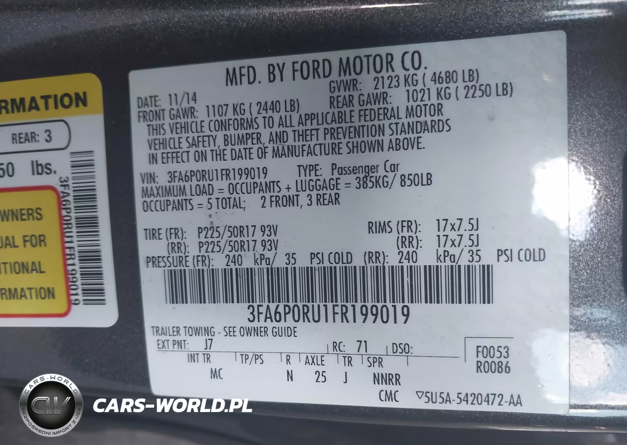 2015 Ford Fusion Hybrid Titanium VIN:3FA6P0RU1FR199019 - 9