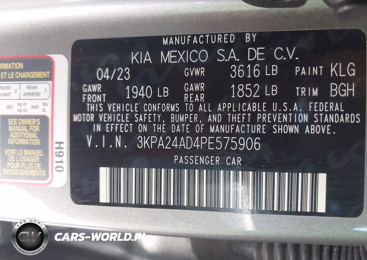2023 Kia Rio S VIN:3KPA24AD4PE575906 - 9
