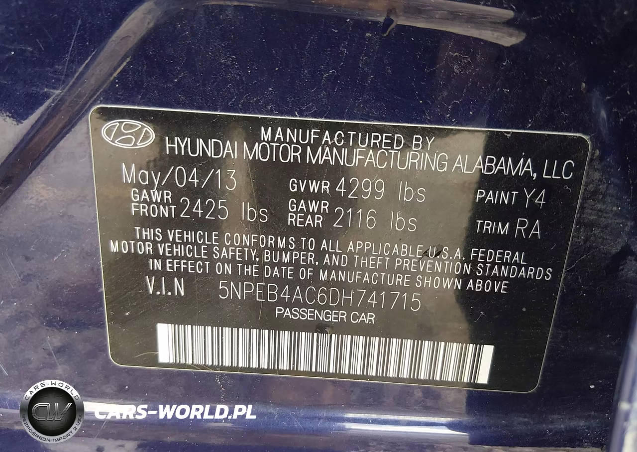 2013 Hyundai Sonata Gls VIN:5NPEB4AC6DH741715 - 9