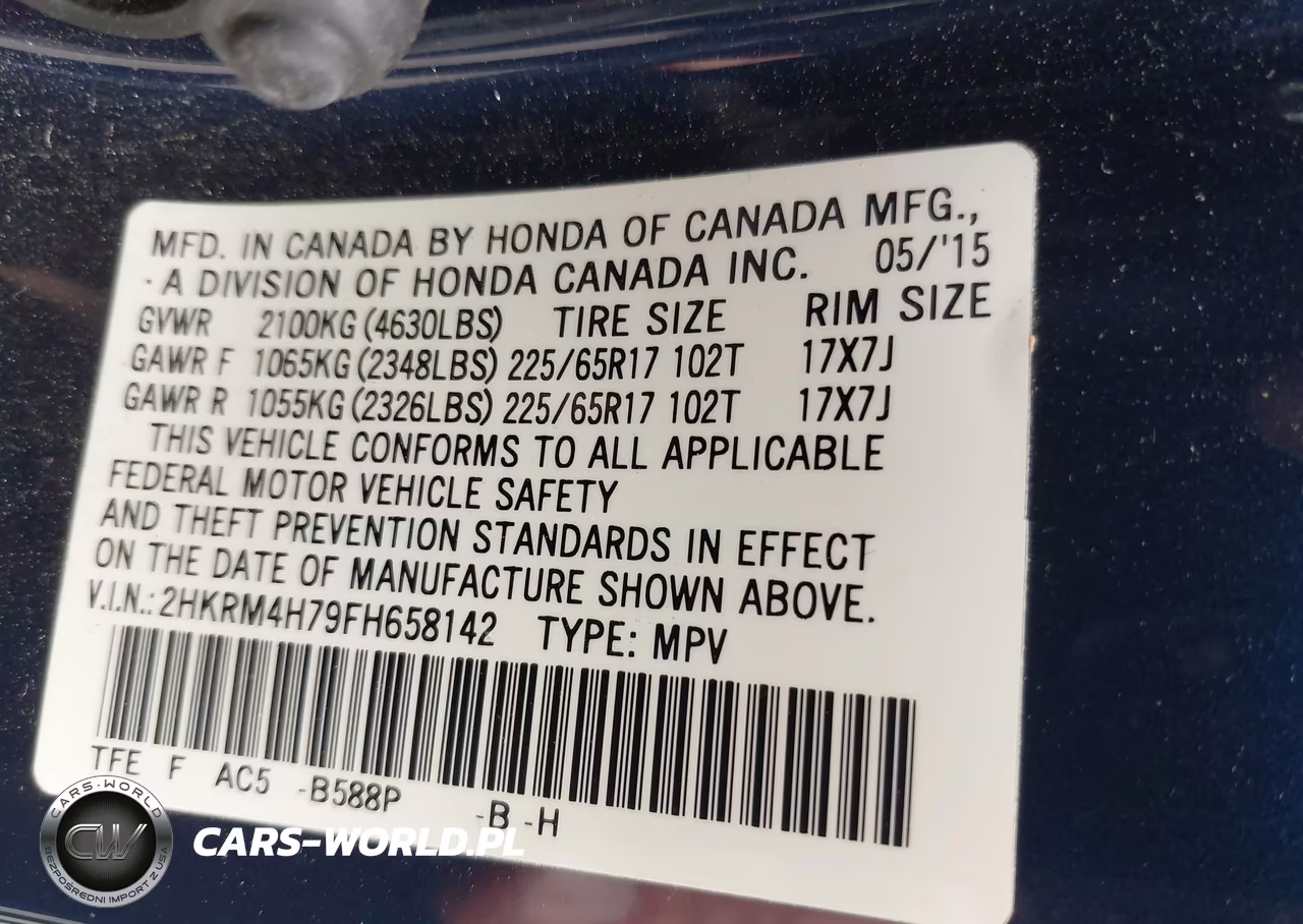 2015 Honda Cr-V Ex-L VIN:2HKRM4H79FH658142 - 9