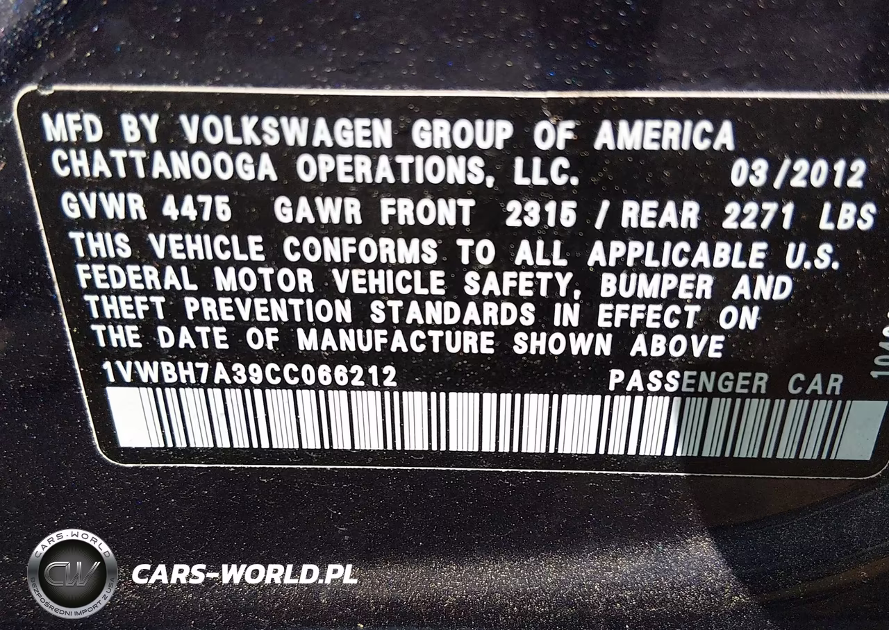 2012 Volkswagen Passat 2.5L Se VIN:1VWBH7A39CC066212 - 9