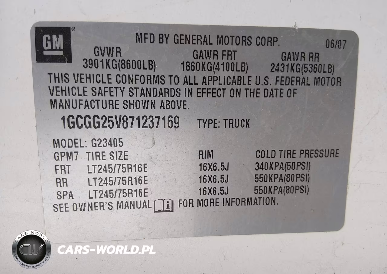 2007 Chevrolet Express Work Van VIN:1GCGG25V871237169 - 9