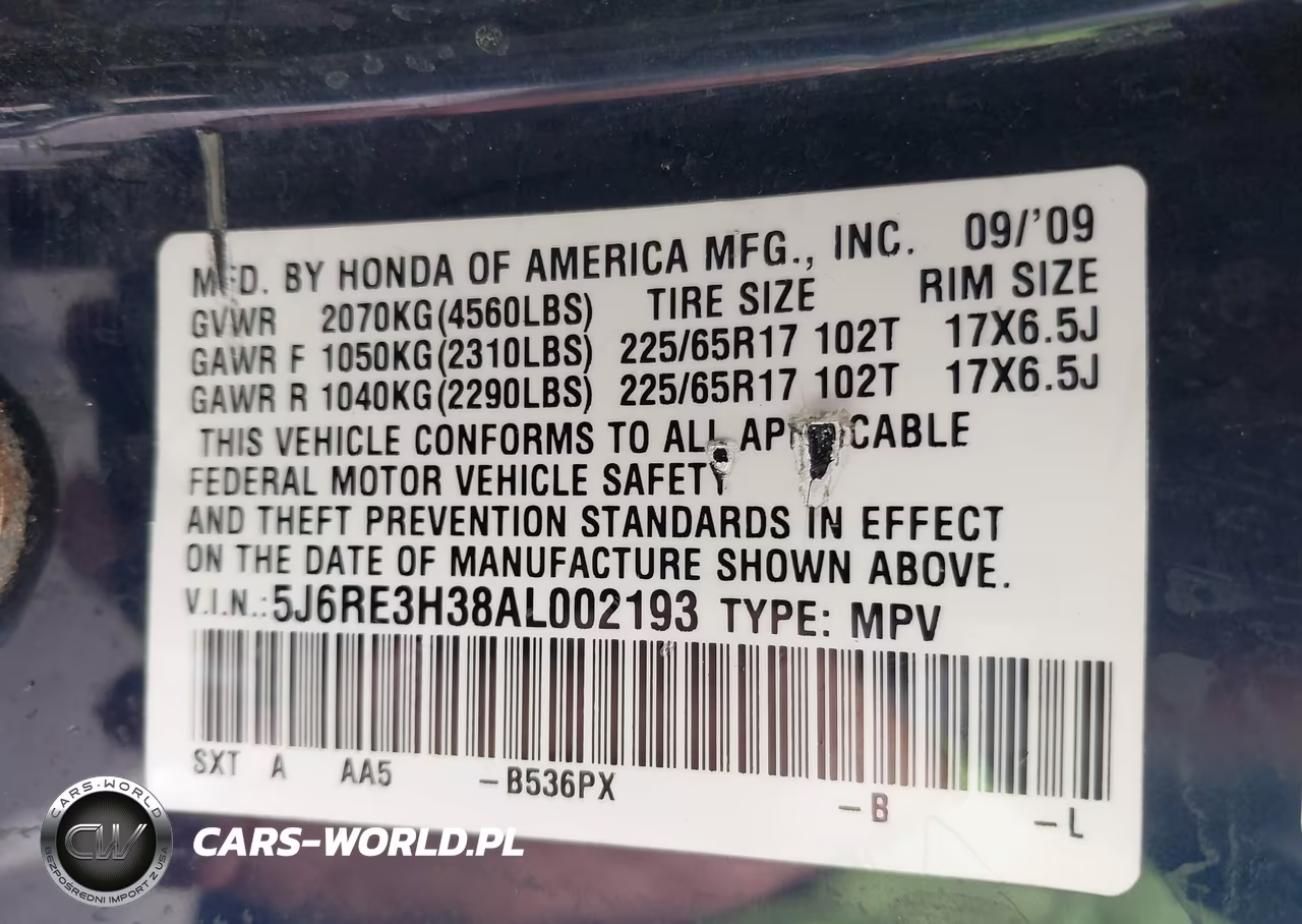 2010 Honda Cr-V Lx VIN:5J6RE3H38AL002193 - 9