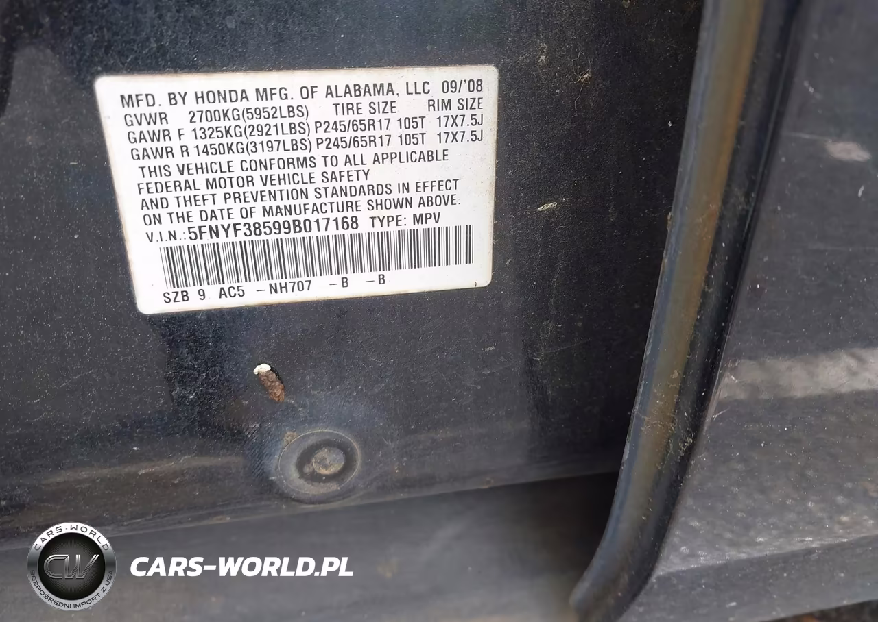2009 Honda Pilot Ex-L VIN:5FNYF38599B017168 - 9