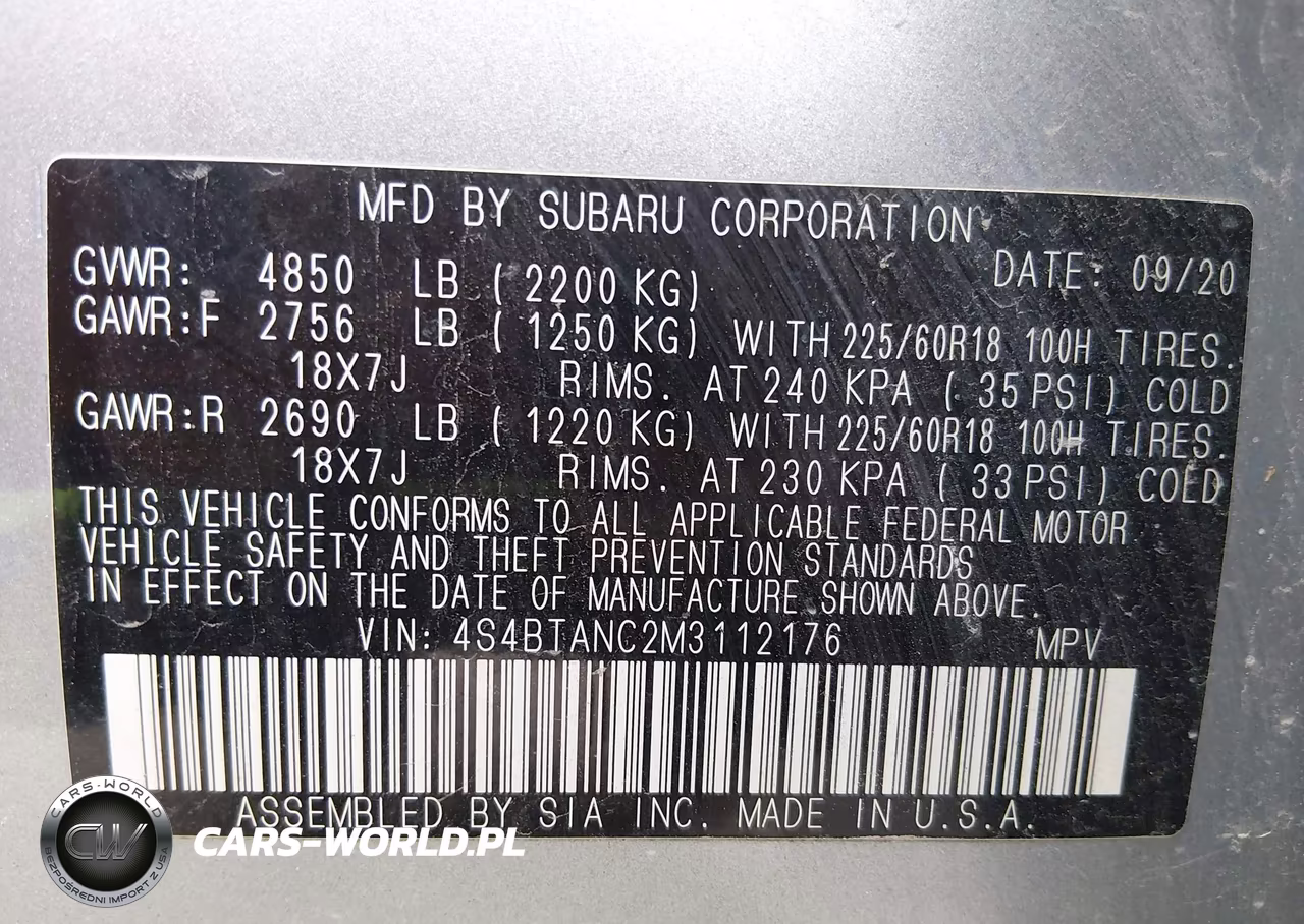 2021 Subaru Outback Limited VIN:4S4BTANC2M3112176 - 9