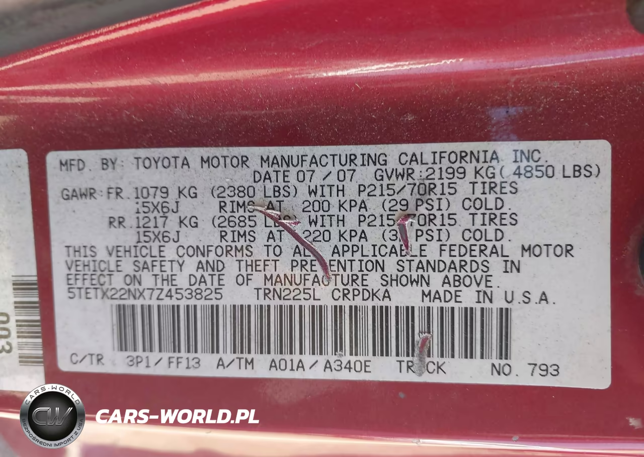 2007 Toyota Tacoma VIN:5TETX22NX7Z453825 - 9