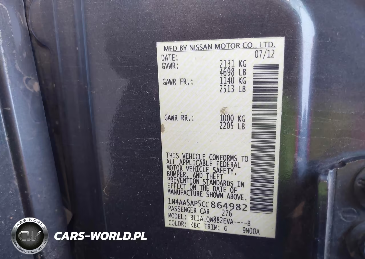 2012 Nissan Maxima 3.5 S VIN:1N4AA5AP5CC864982 - 9