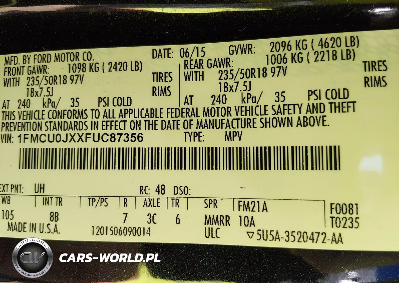 2015 Ford Escape Titanium VIN:1FMCU0JXXFUC87356 - 9