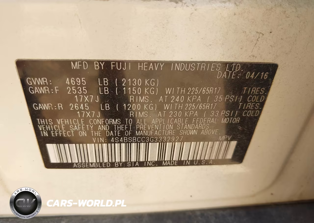 2016 Subaru Outback 2.5I Premium VIN:4S4BSBCC3G3332927 - 9