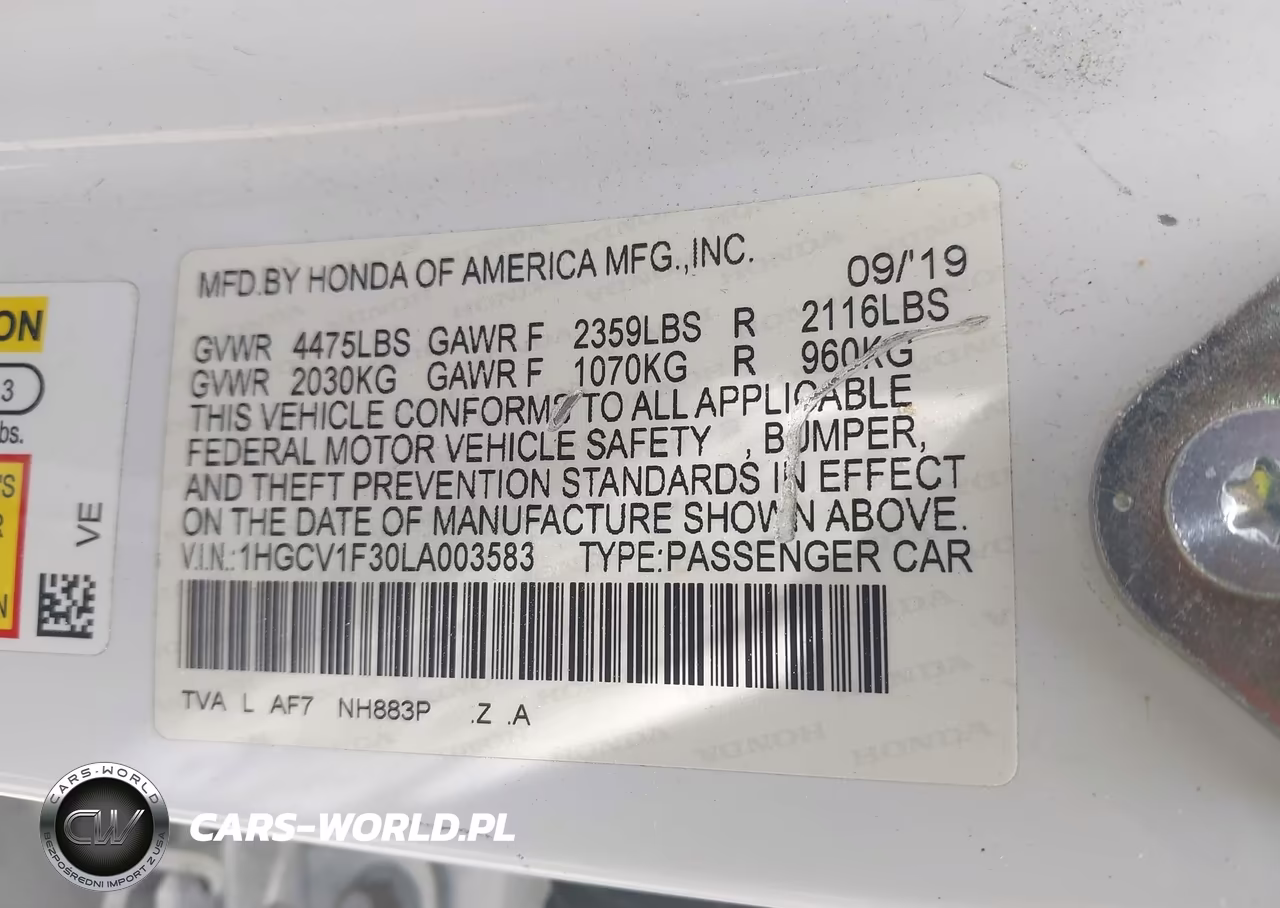 2020 Honda Accord Sport VIN:1HGCV1F30LA003583 - 9