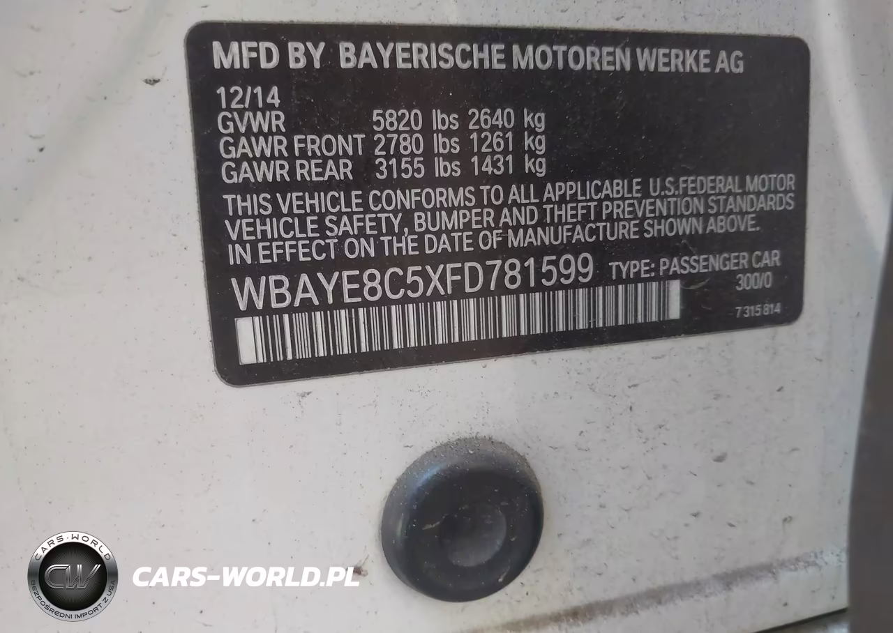 2015 BMW 750Li VIN:WBAYE8C5XFD781599 - 9