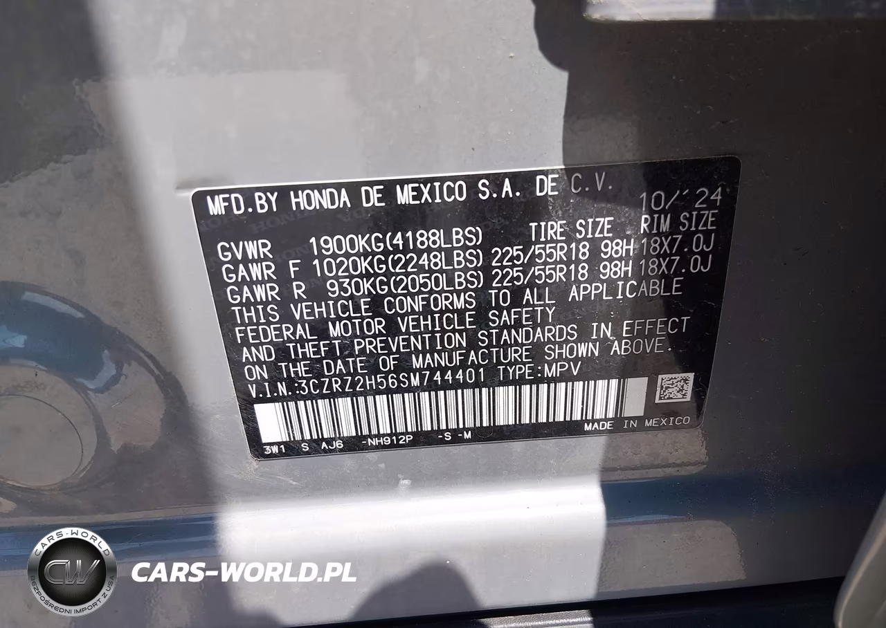 2025 Honda Hr-V Awd Sport VIN:3CZRZ2H56SM744401 - 9