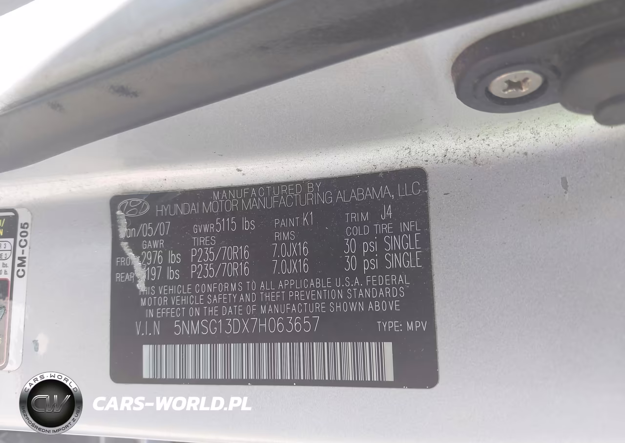 2007 Hyundai Santa Fe Gls VIN:5NMSG13DX7H063657 - 9