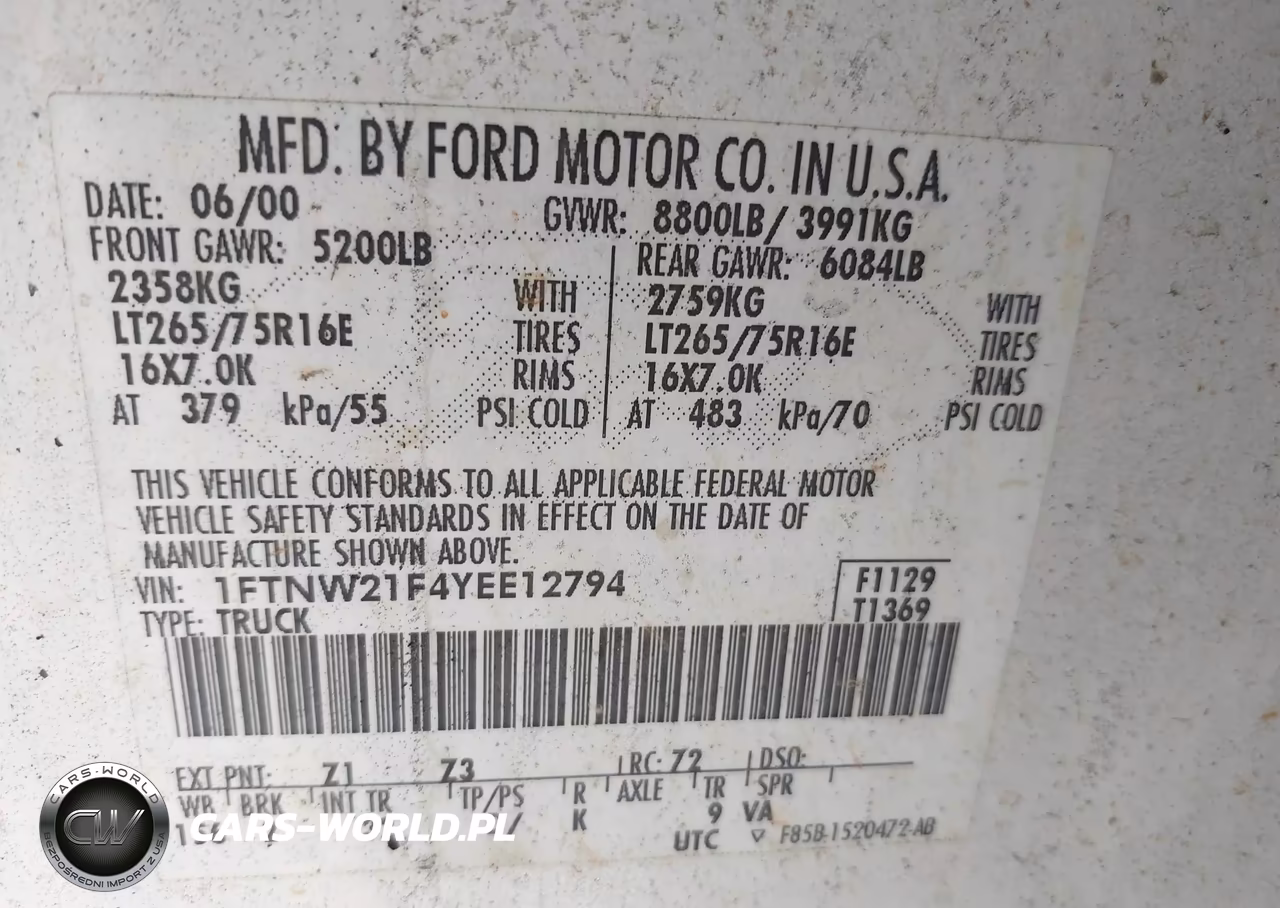 2000 Ford F-250 VIN:1FTNW21F4YEE12794 - 9