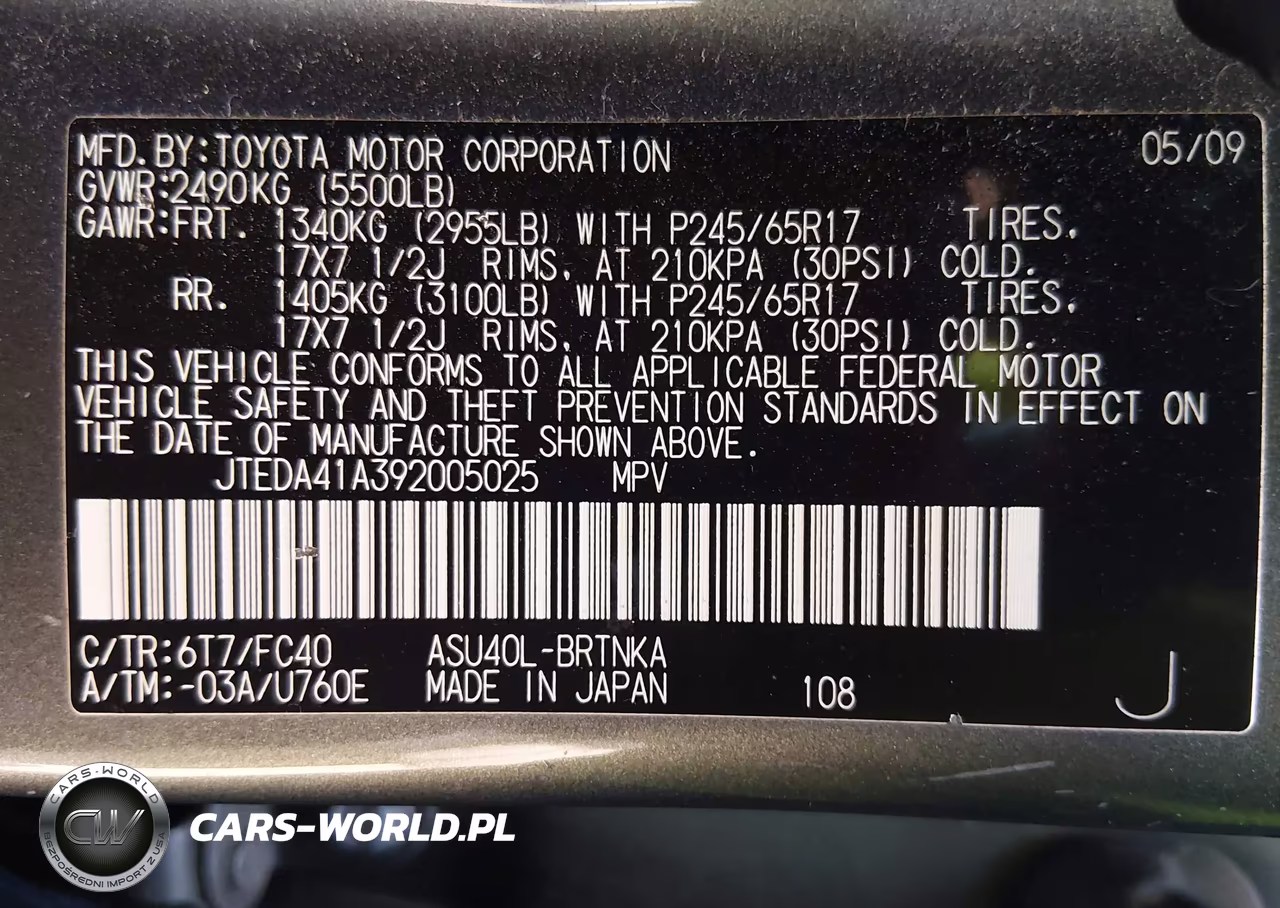 2009 Toyota Highlander VIN:JTEDA41A392005025 - 9