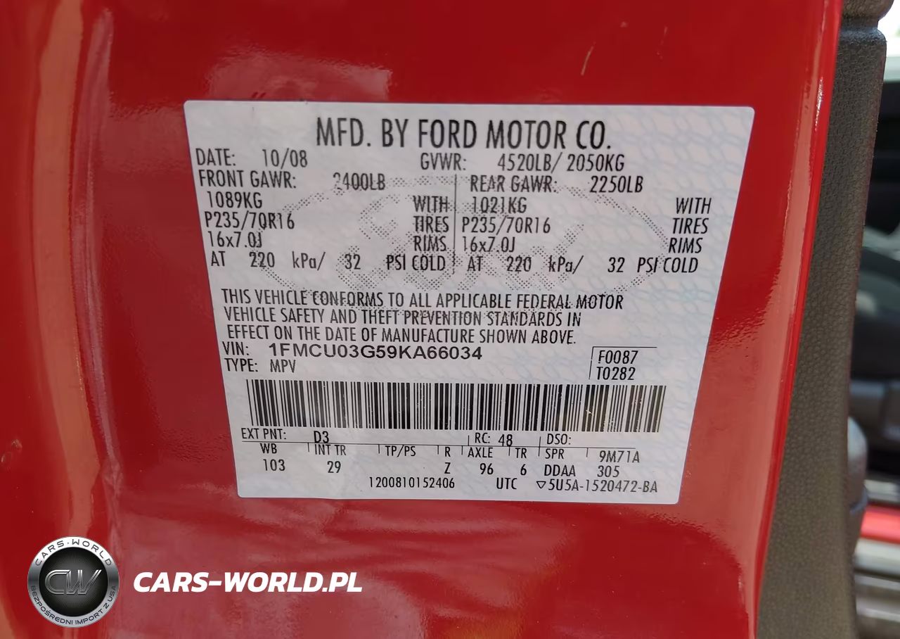 2009 Ford Escape Xlt VIN:1FMCU03G59KA66034 - 9