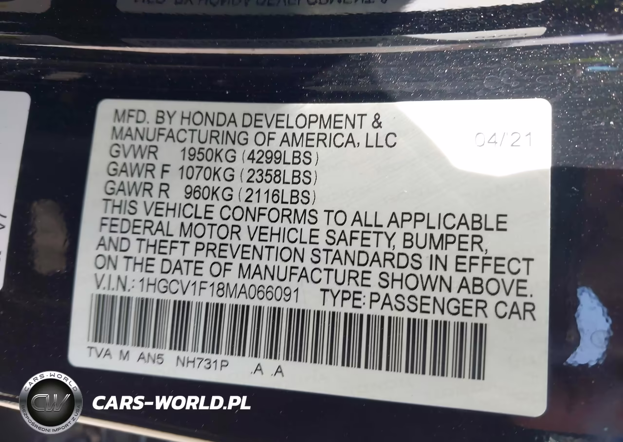 2021 Honda Accord Lx VIN:1HGCV1F18MA066091 - 9
