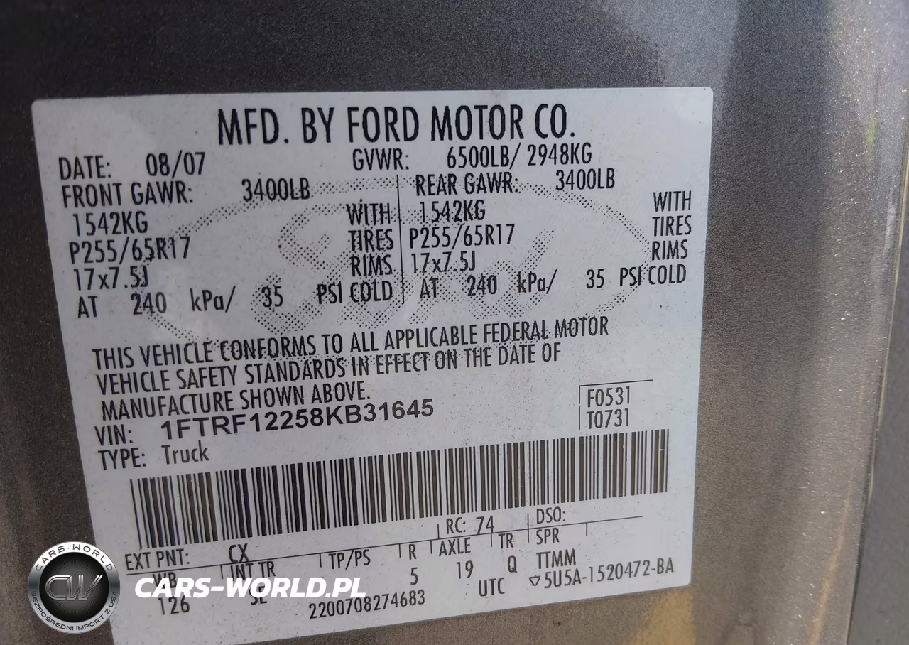 2008 Ford F-150 Stx-Xl-Xlt VIN:1FTRF12258KB31645 - 9