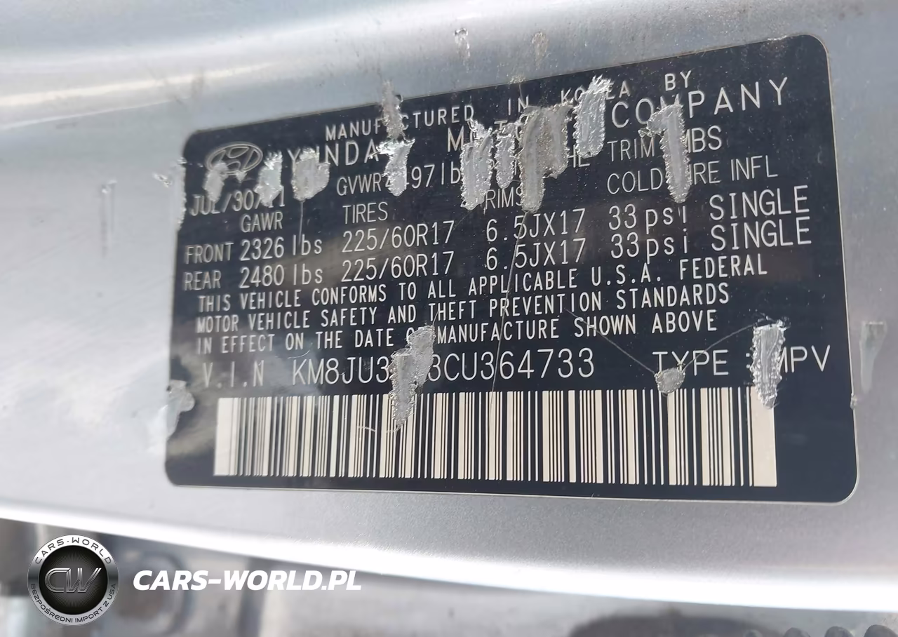 2012 Hyundai Tucson Gls VIN:KM8JU3AC3CU364733 - 9