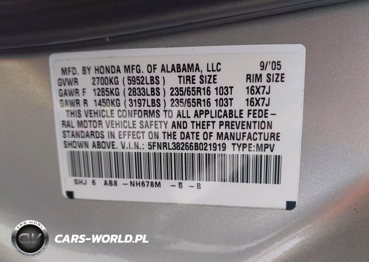 2006 Honda Odyssey Lx VIN:5FNRL38266B021919 - 9