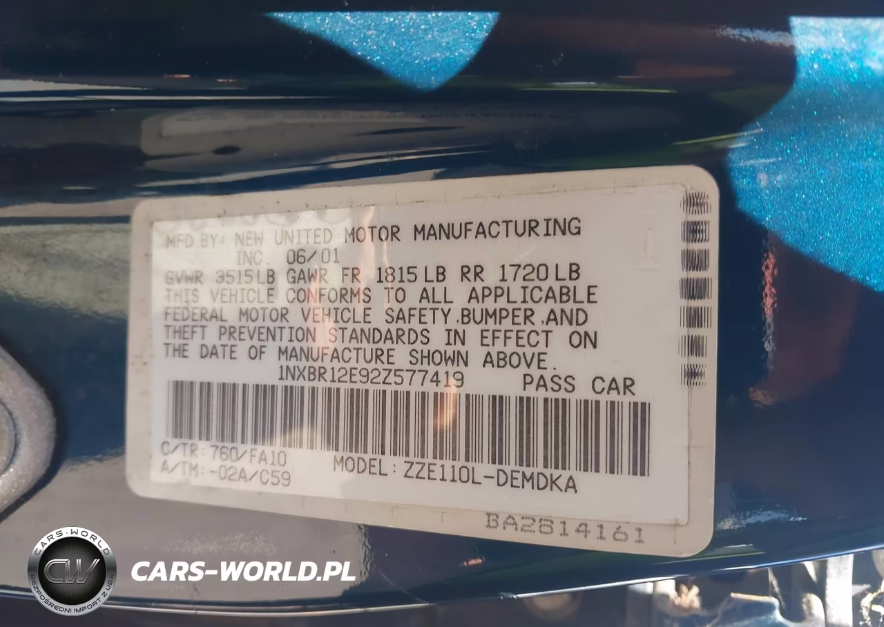 2002 Toyota Corolla Le VIN:1NXBR12E92Z577419 - 9