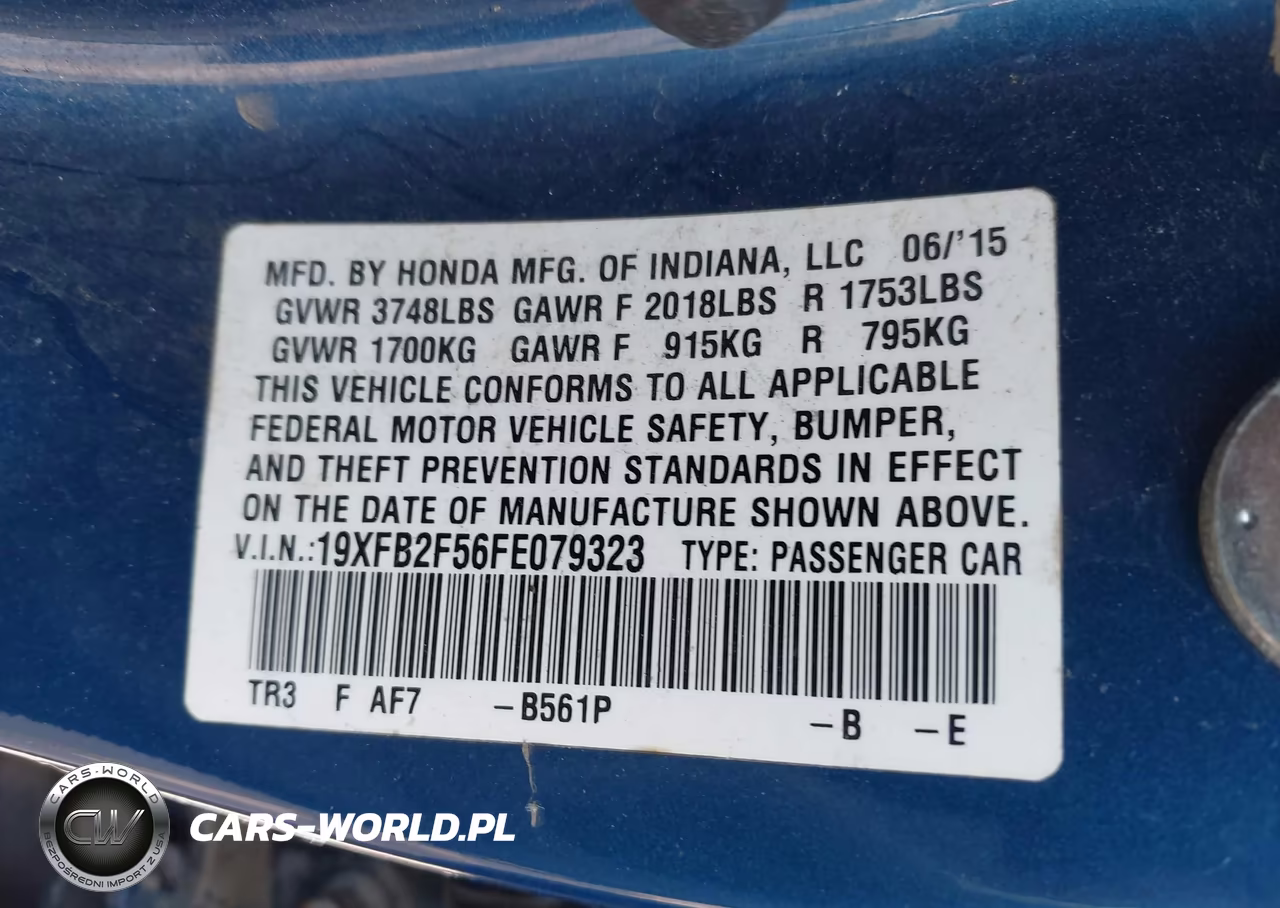 2015 Honda Civic Lx VIN:19XFB2F56FE079323 - 9