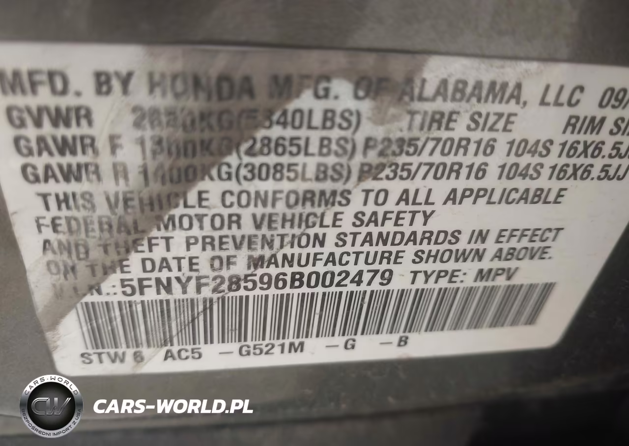 2006 Honda Pilot Ex-L VIN:5FNYF28596B002479 - 9