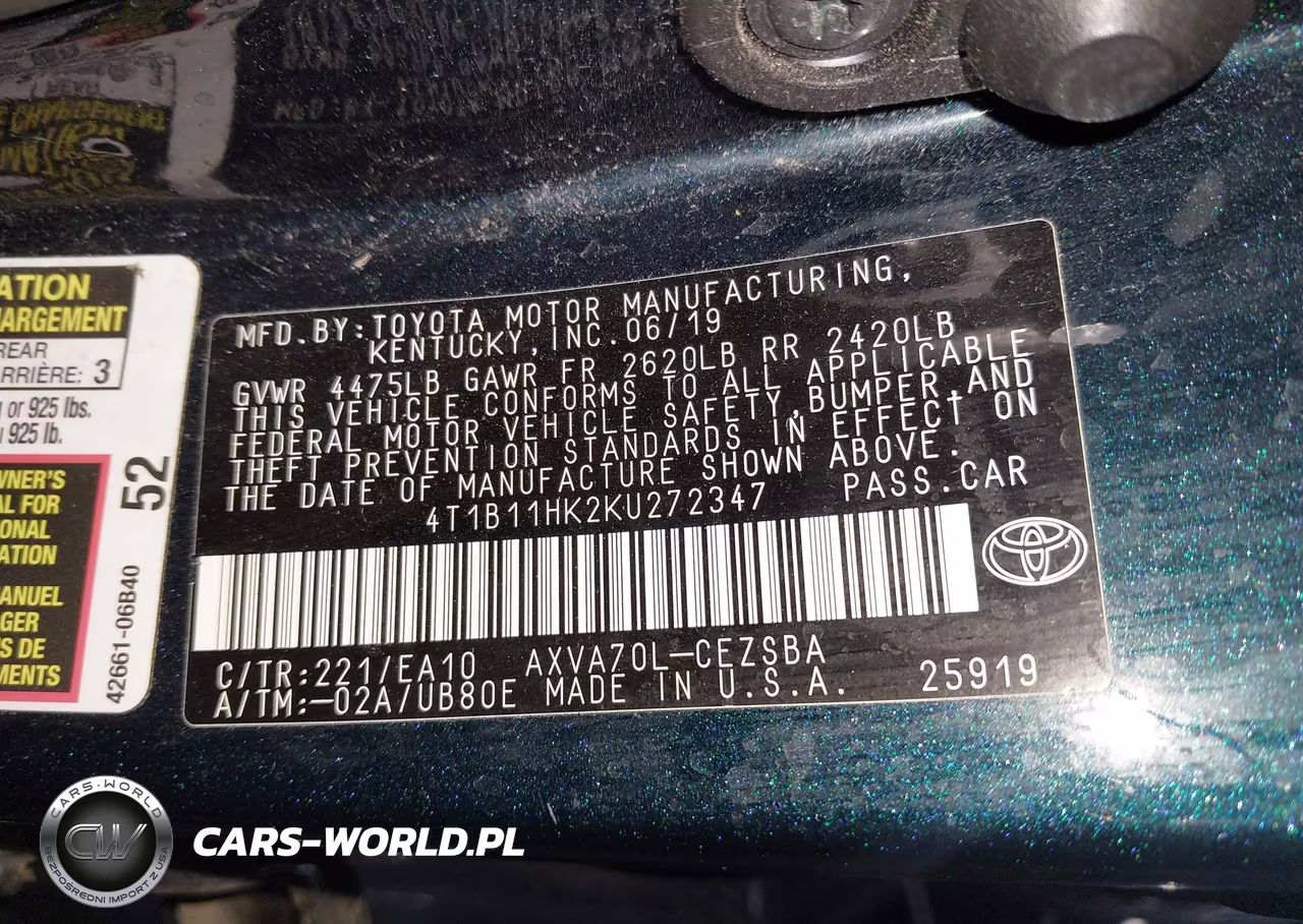 2019 Toyota Camry Se VIN:4T1B11HK2KU272347 - 9