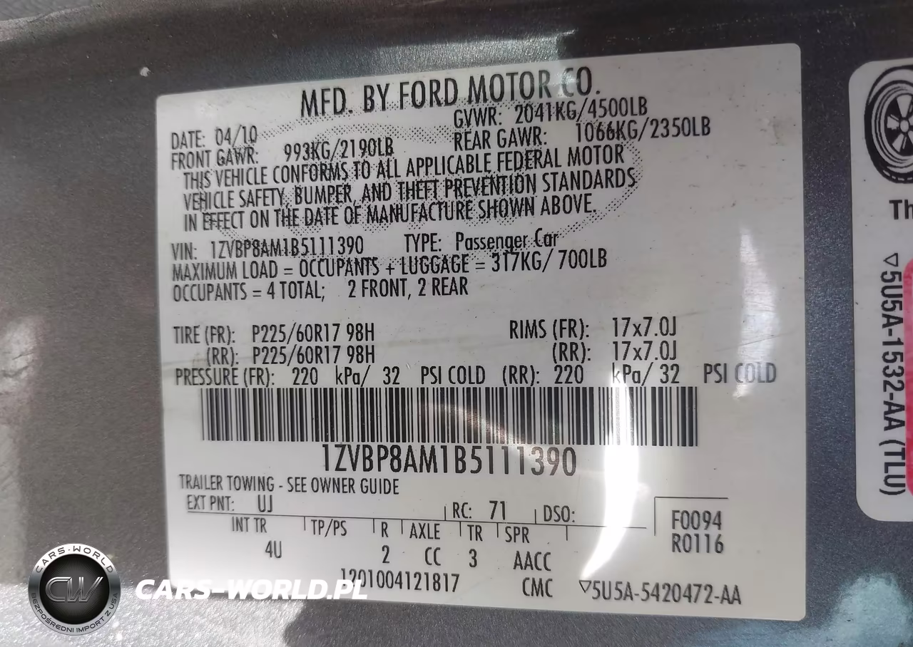 2011 Ford Mustang V6-V6 Premium VIN:1ZVBP8AM1B5111390 - 9