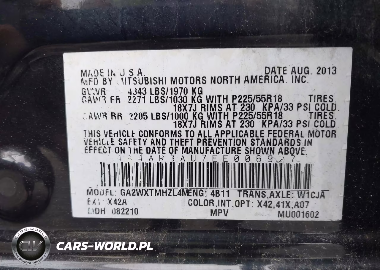 2014 Mitsubishi Outlander Sport Es VIN:4A4AR3AU7EE006927 - 9