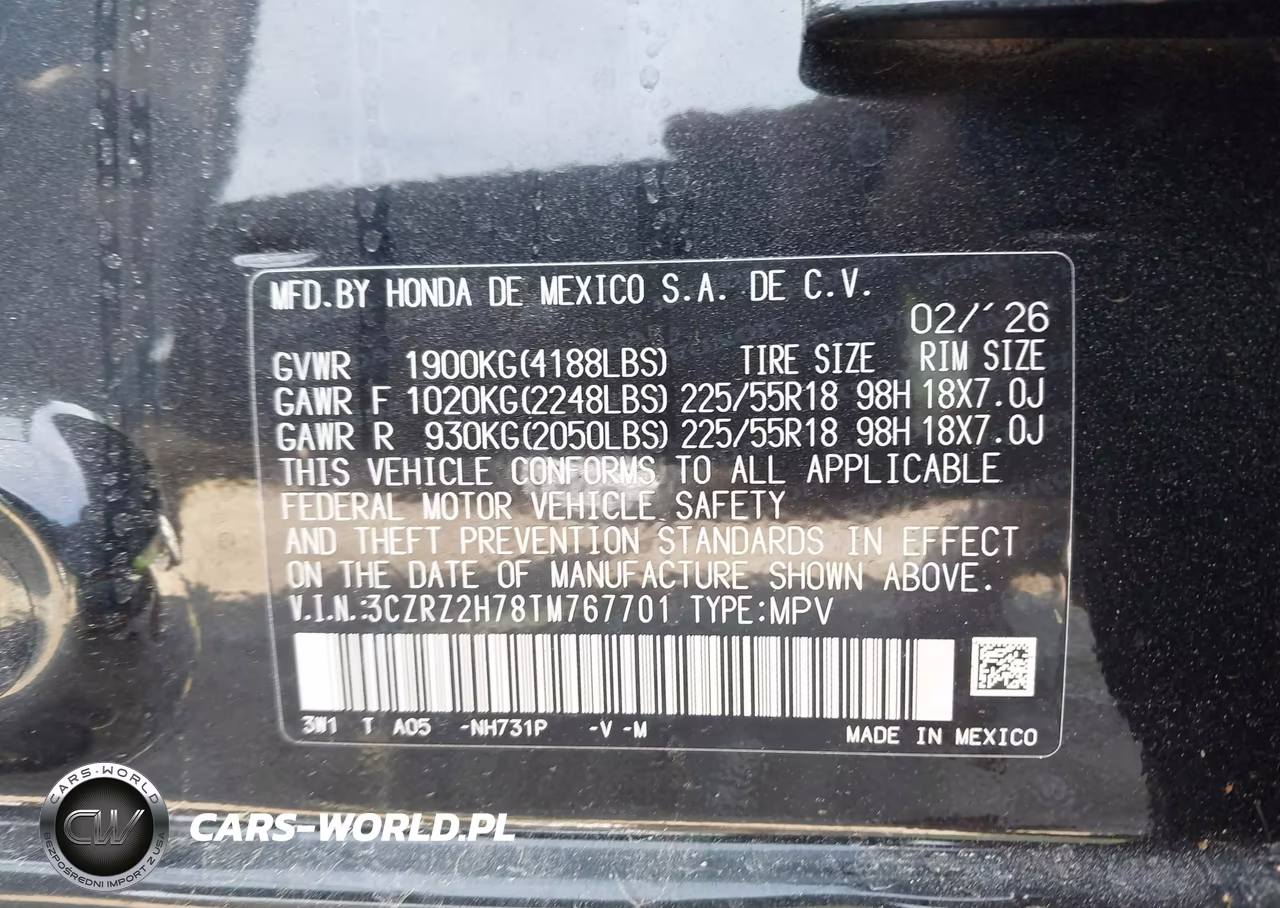 2026 Honda Hr-V Awd Ex-L VIN:3CZRZ2H78TM767701 - 9