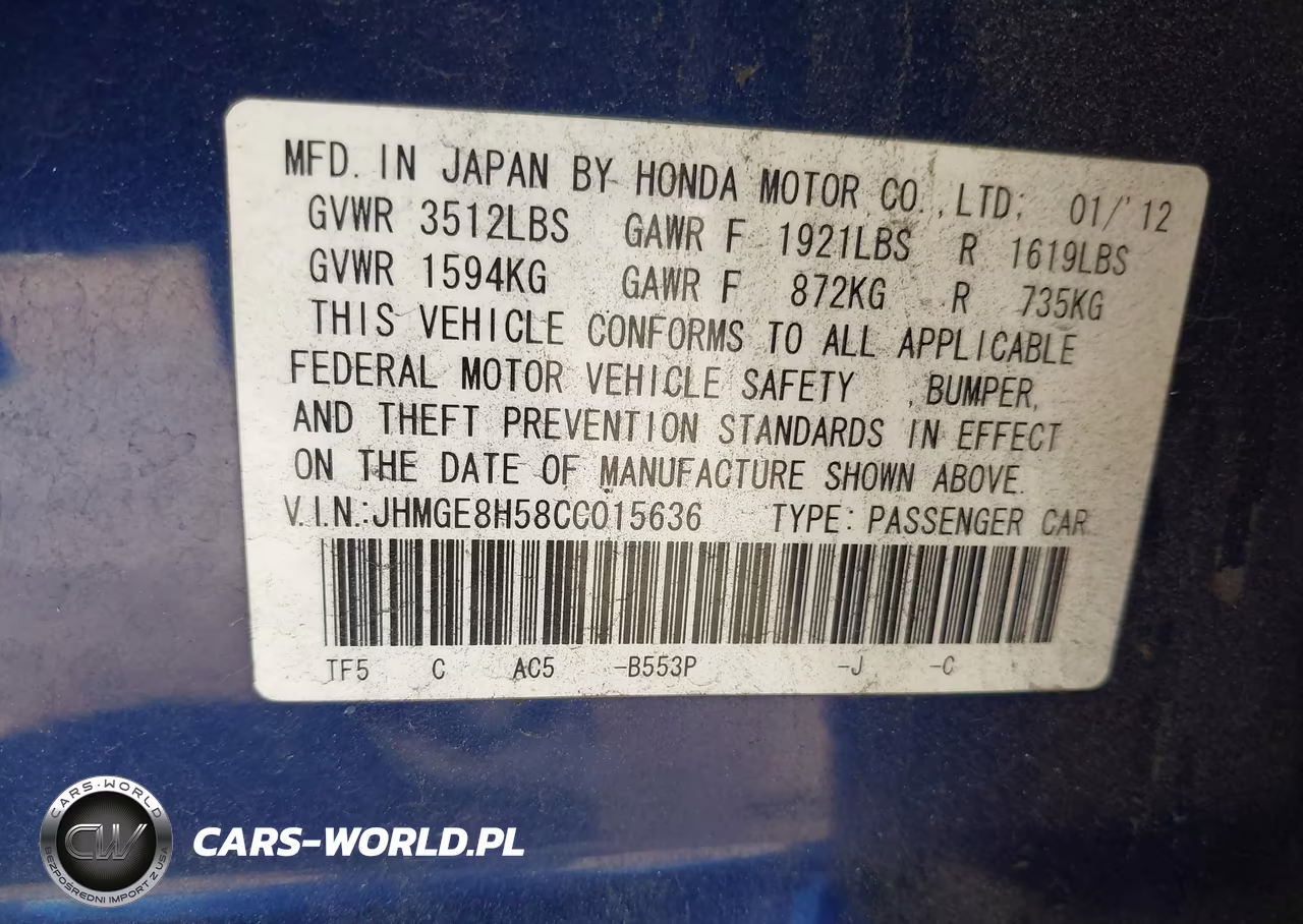 2012 Honda Fit Sport VIN:JHMGE8H58CC015636 - 9