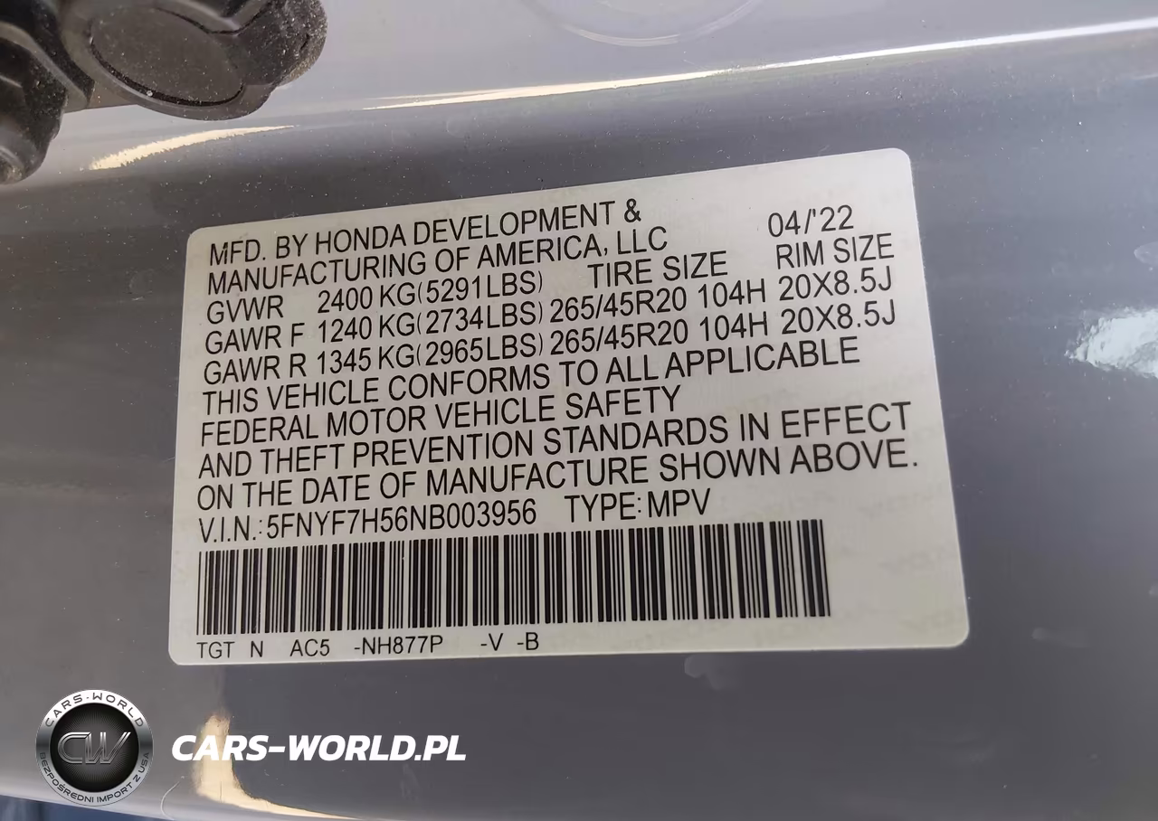 2022 Honda Passport 2Wd Ex-L VIN:5FNYF7H56NB003956 - 9