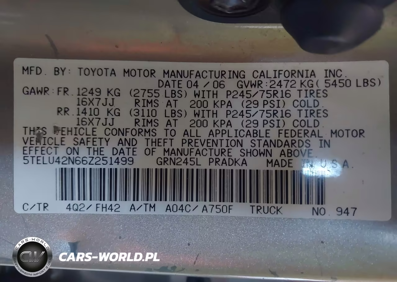 2006 Toyota Tacoma Base V6 VIN:5TELU42N66Z251499 - 9