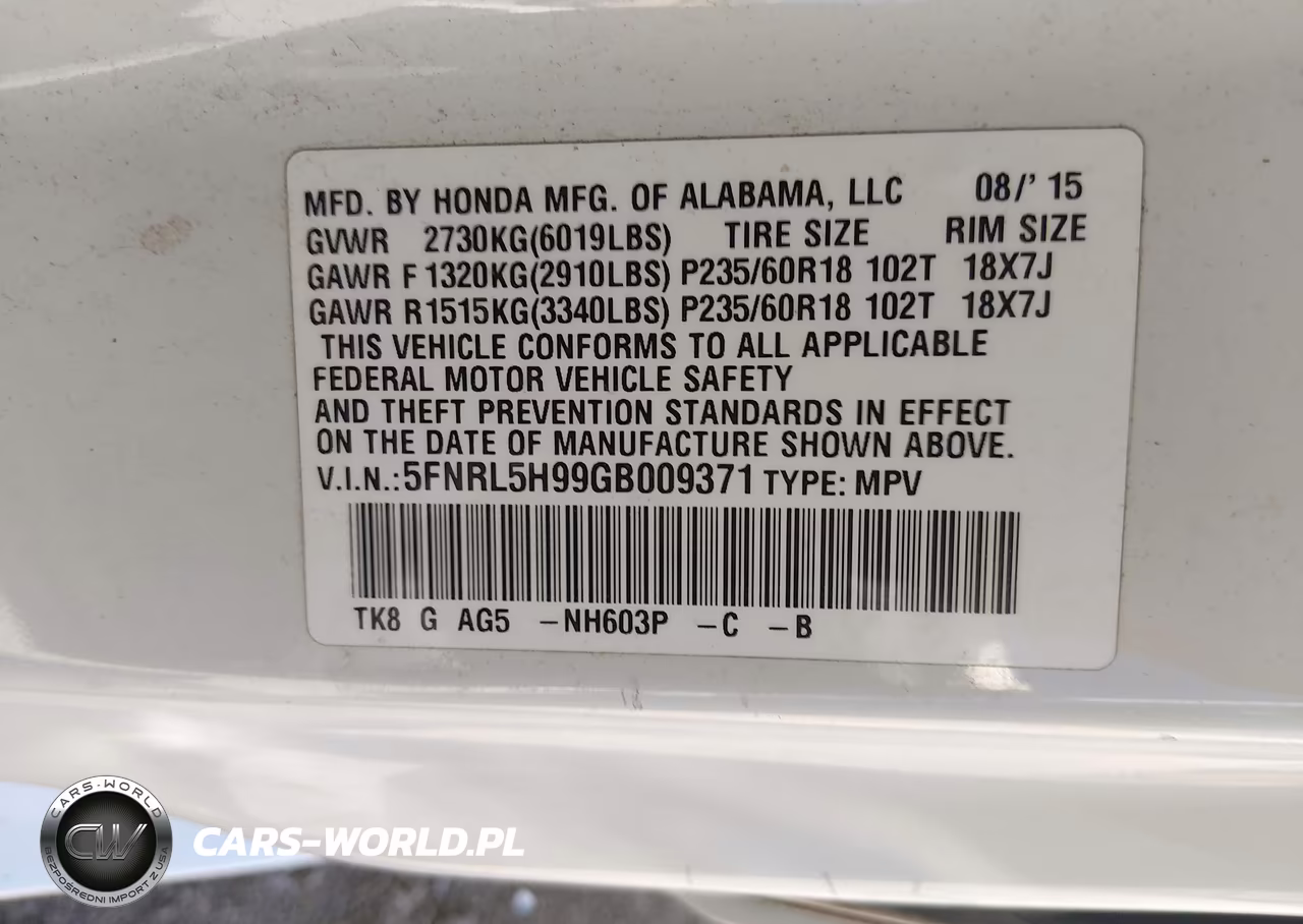 2016 Honda Odyssey Touring-Touring Elite VIN:5FNRL5H99GB009371 - 9