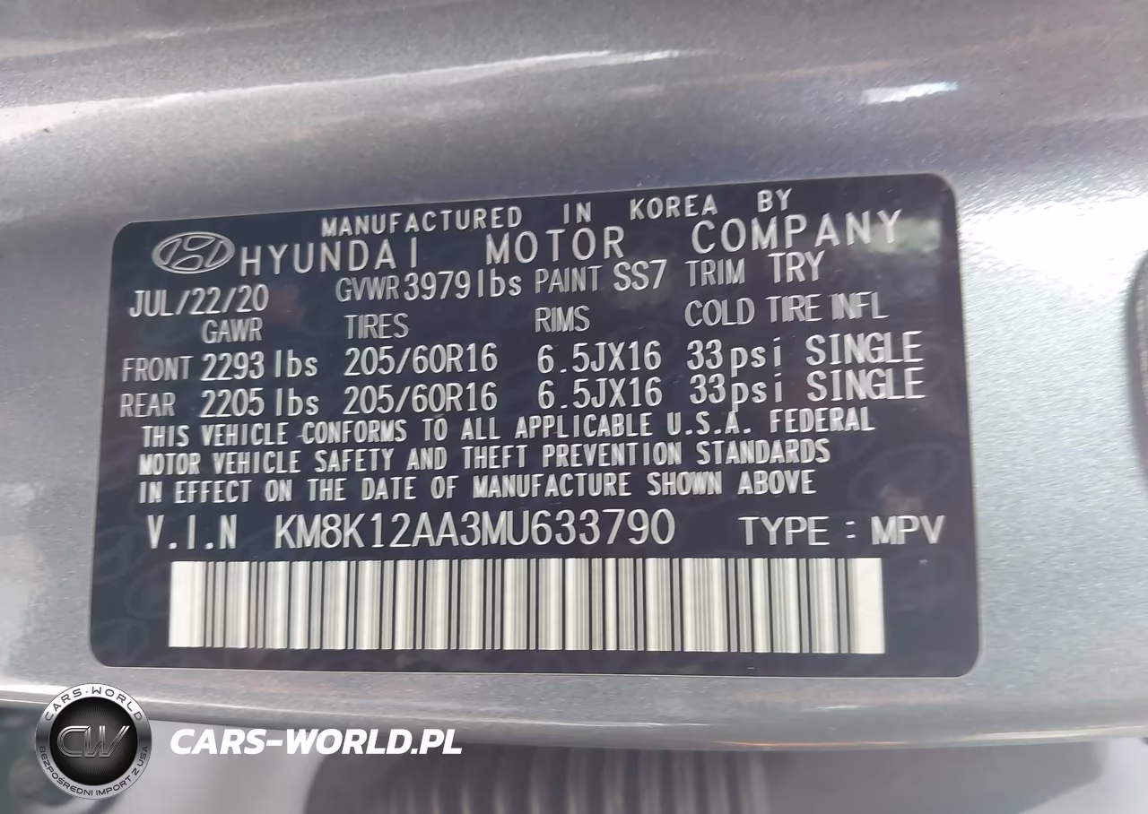 2021 Hyundai Kona Se VIN:KM8K12AA3MU633790 - 9