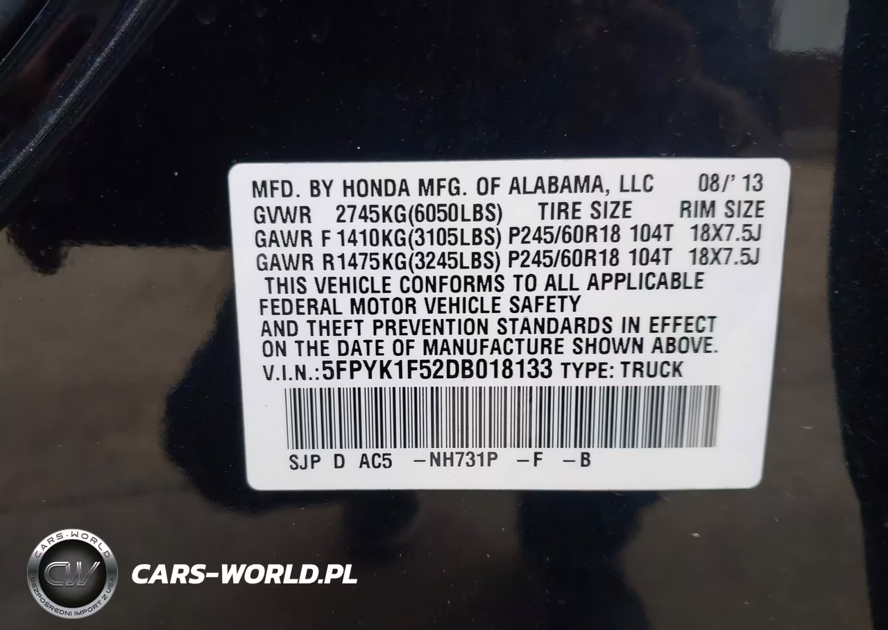 2013 Honda Ridgeline Rtl VIN:5FPYK1F52DB018133 - 9