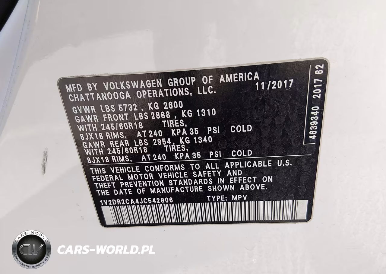 2018 Volkswagen Atlas 3.6L V6 Se-3.6L V6 Se W-Technology VIN:1V2DR2CA4JC542806 - 9
